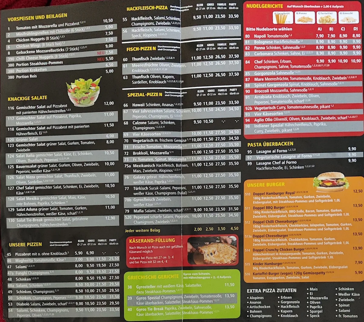 Speisekarte, Restaurant Tie Break