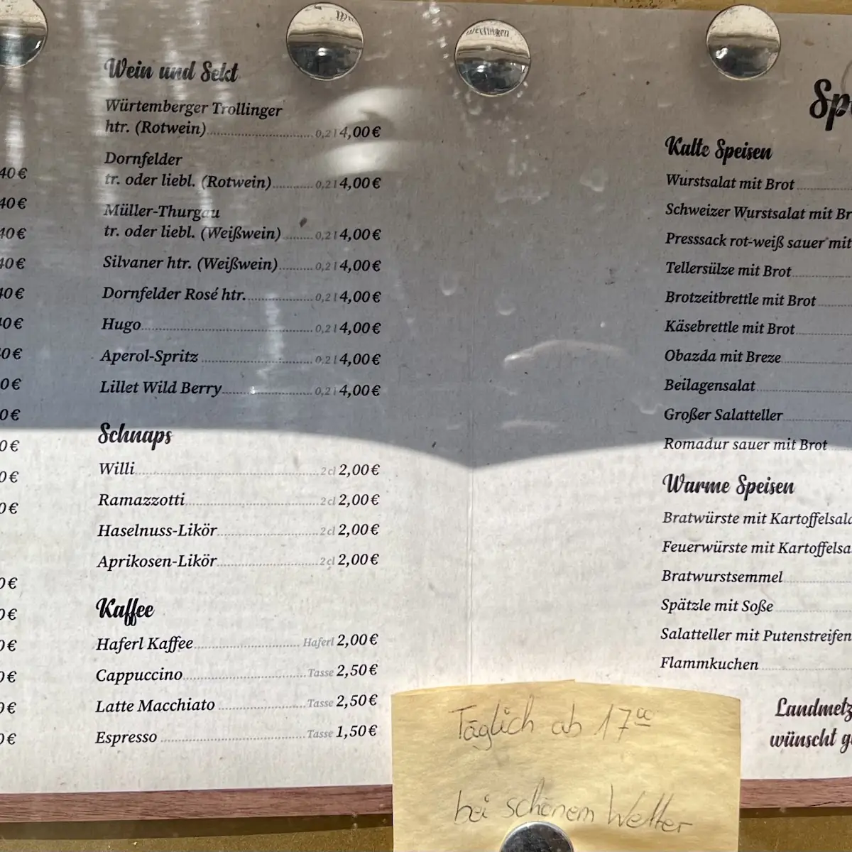 Speisekarte, Schwanen Biergarten