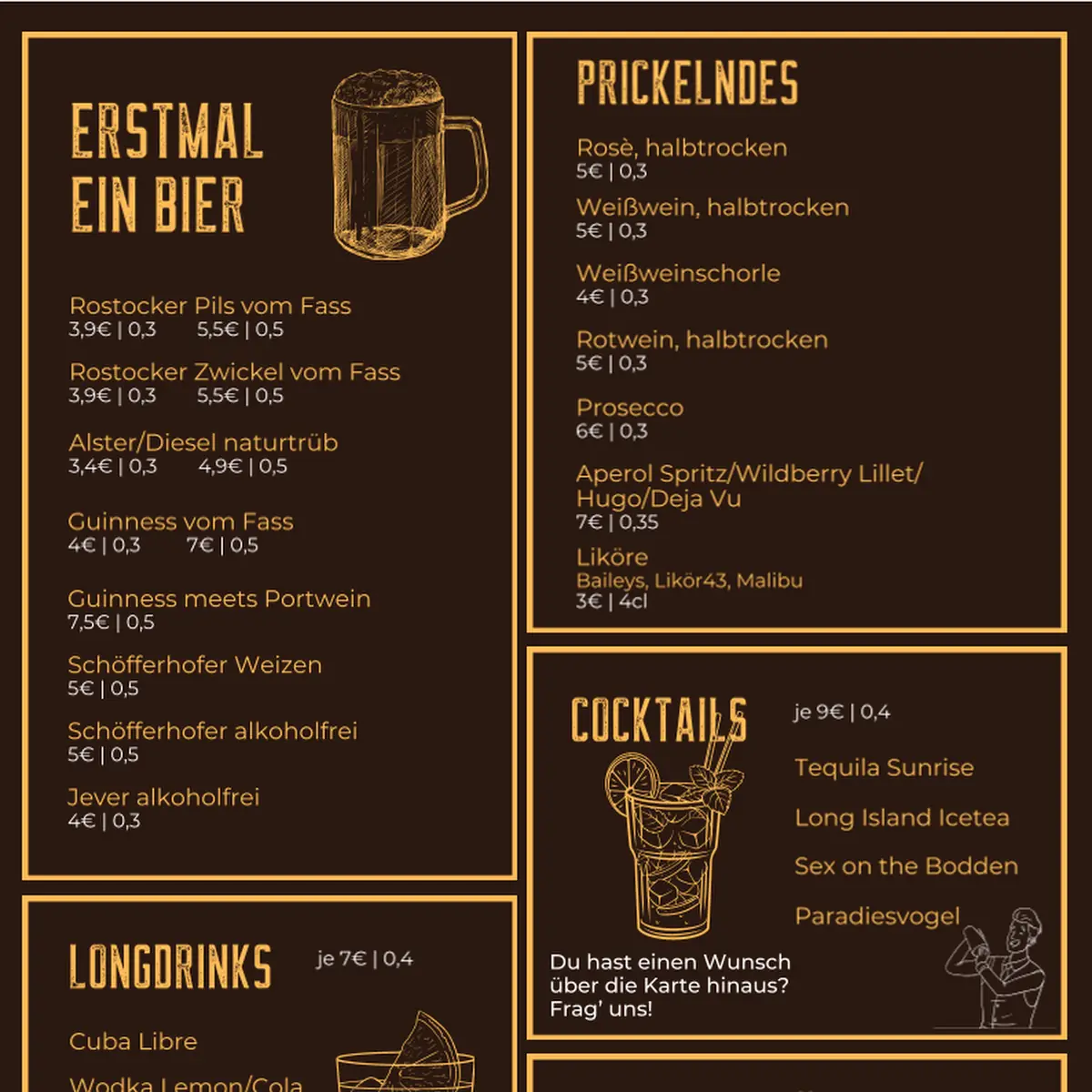 Speisekarte, Restaurant und Bar Vollbarth