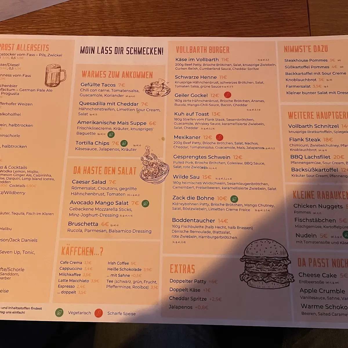 Speisekarte, Restaurant und Bar Vollbarth