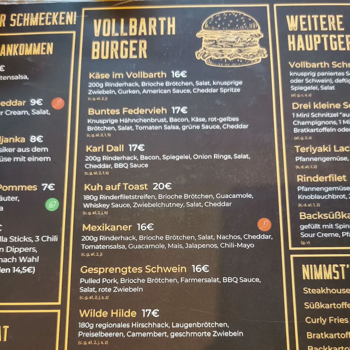 Speisekarte, Restaurant und Bar Vollbarth