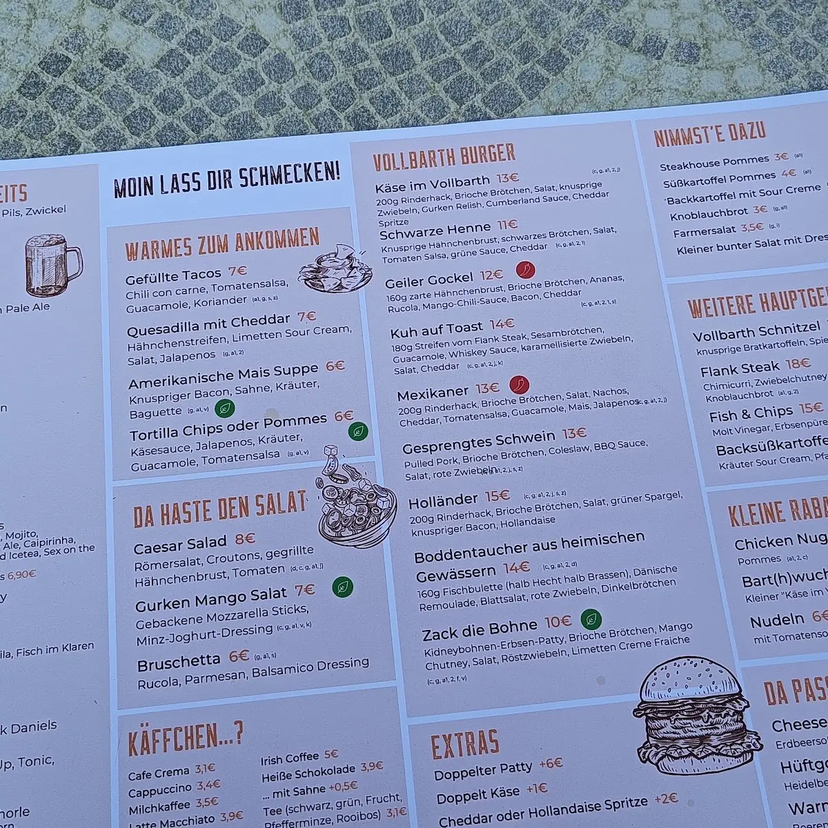 Speisekarte, Restaurant und Bar Vollbarth