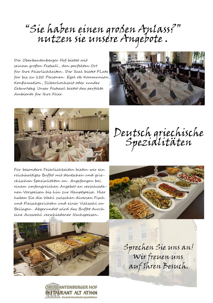 Speisekarte, Restaurant Alt Athen - Oberbantenberger Hof