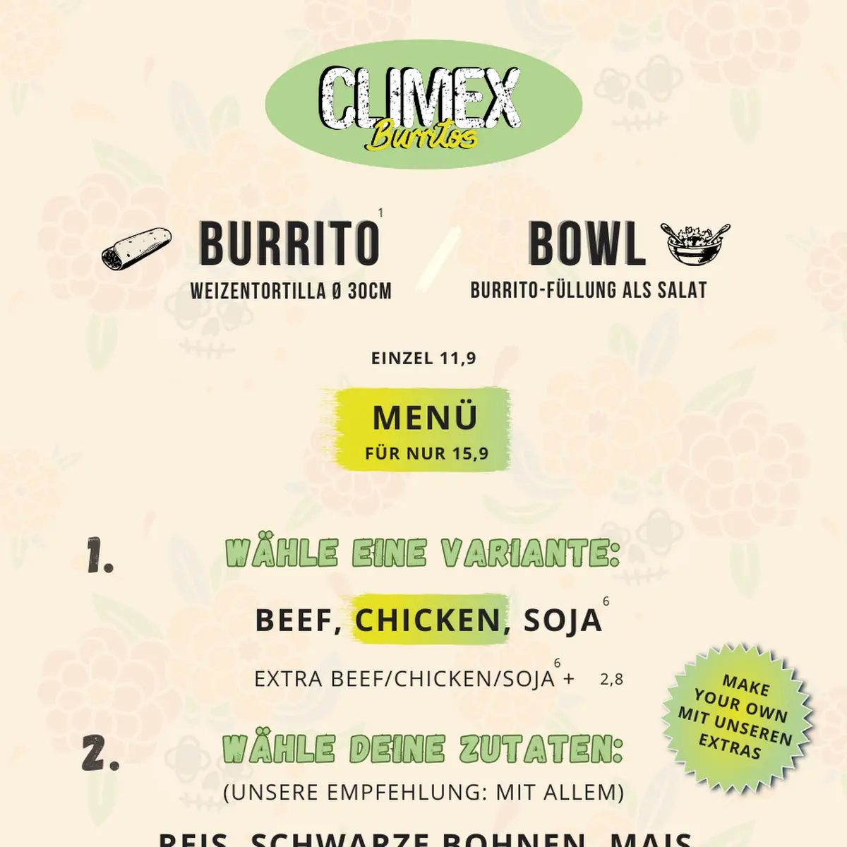 Speisekarte, ClimeX Burritos