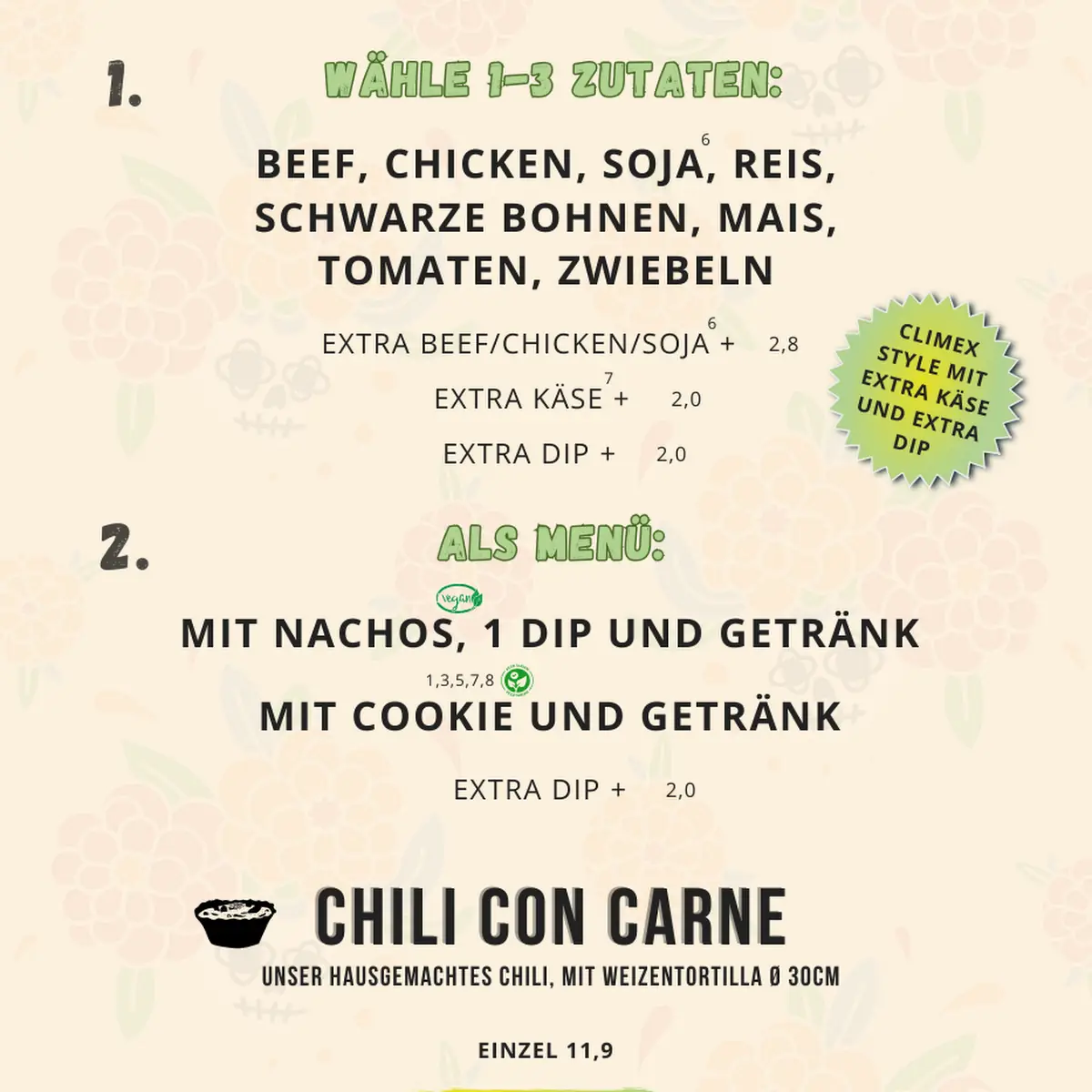 Speisekarte, ClimeX Burritos