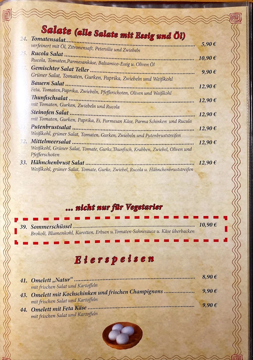 Speisekarte, Gaststätte Zum Steinofen