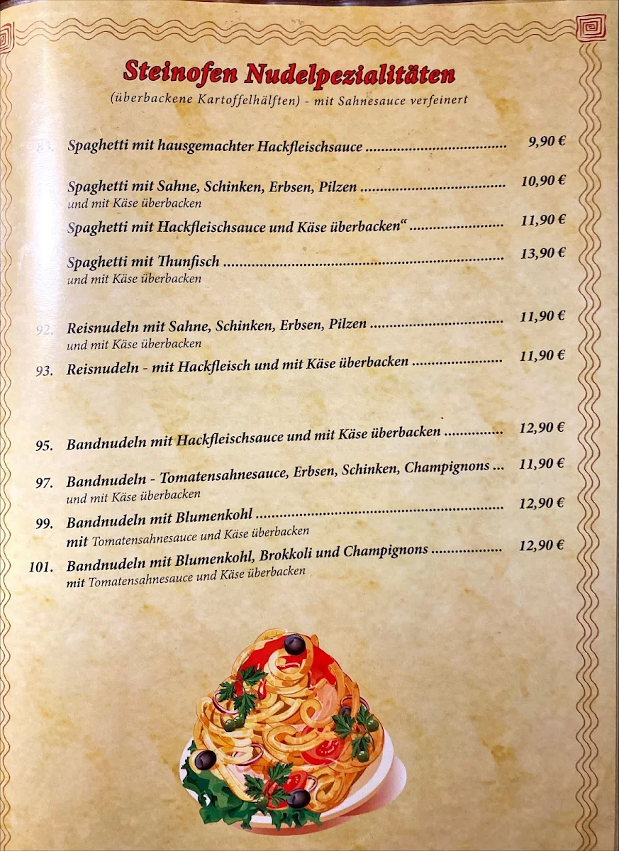 Speisekarte, Gaststätte Zum Steinofen