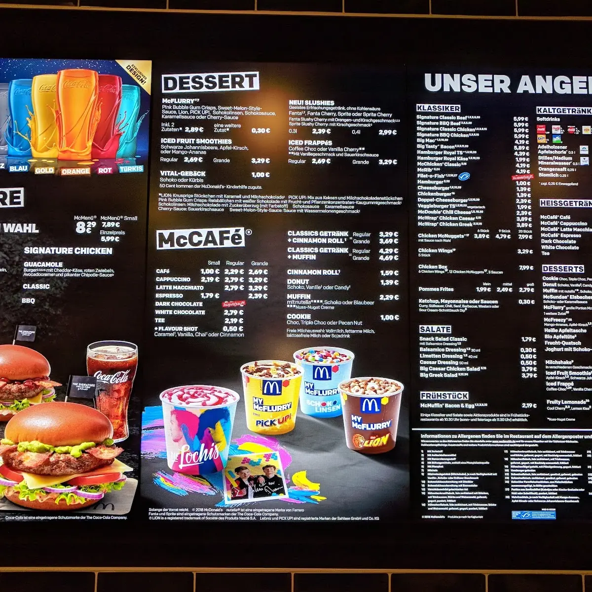Speisekarte, McDonald's