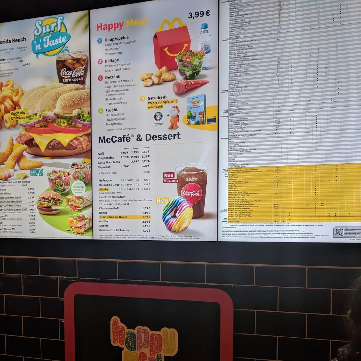 Speisekarte, McDonald's