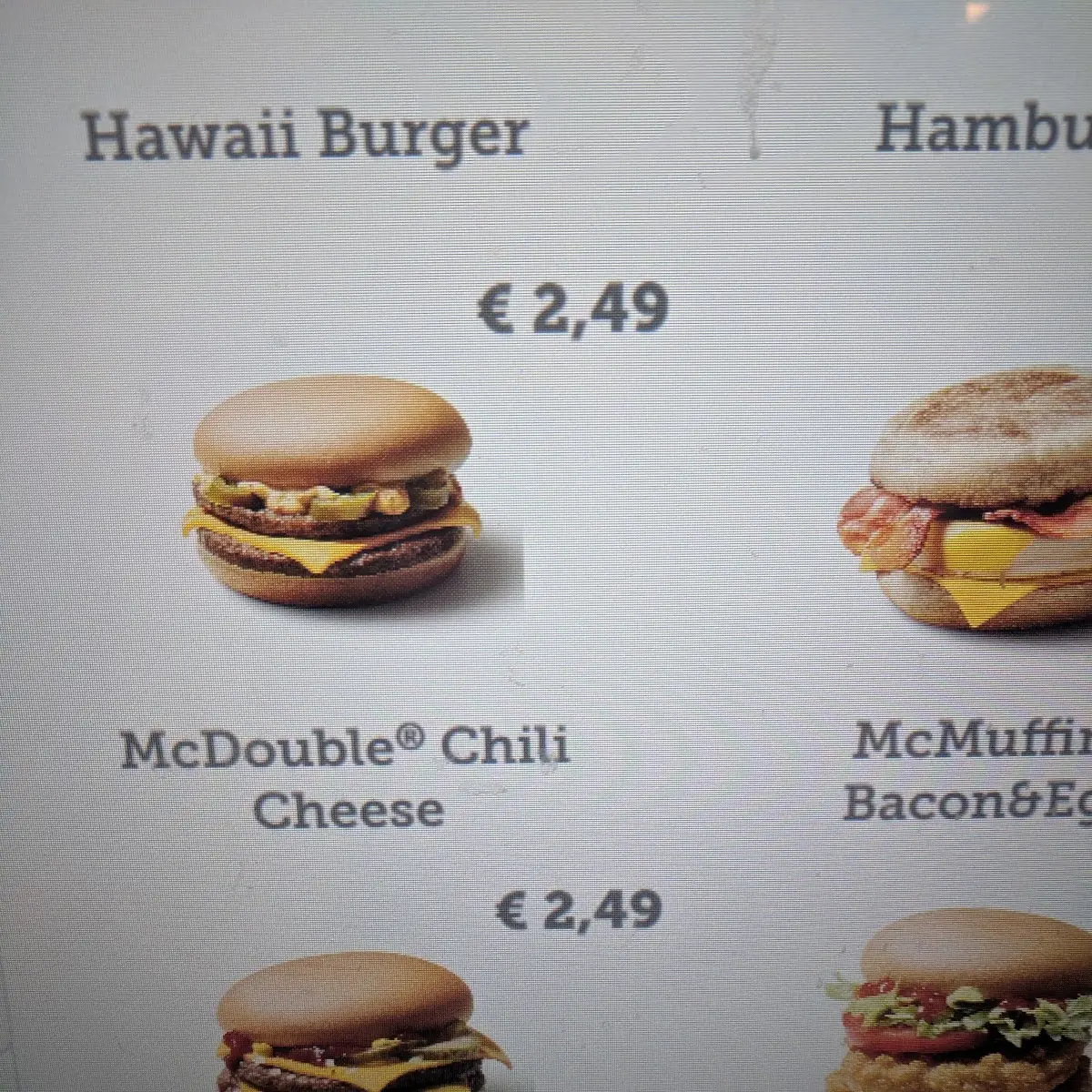 Speisekarte, McDonald's