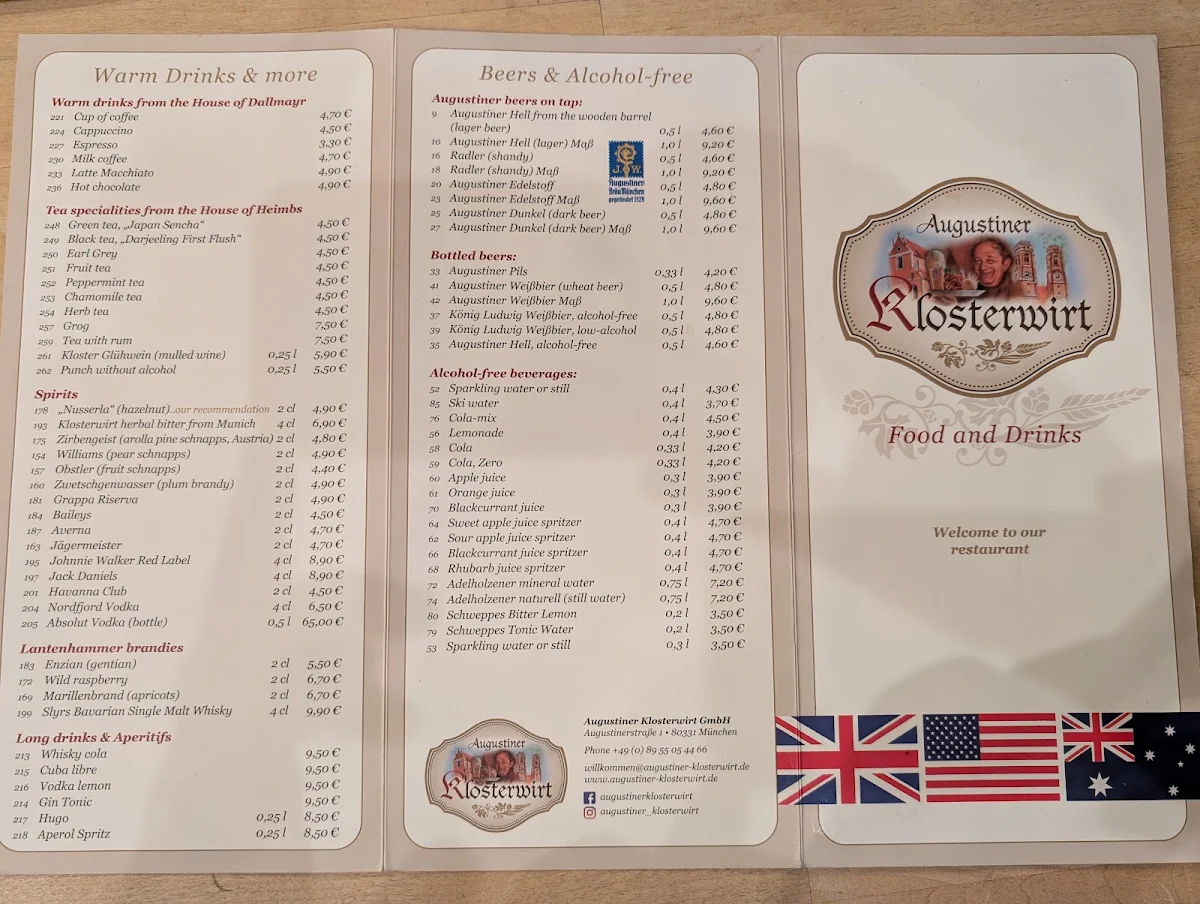 Speisekarte, Augustiner Klosterwirt