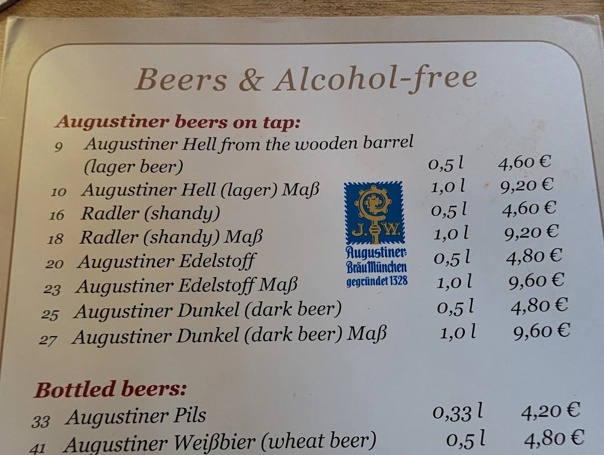 Speisekarte, Augustiner Klosterwirt
