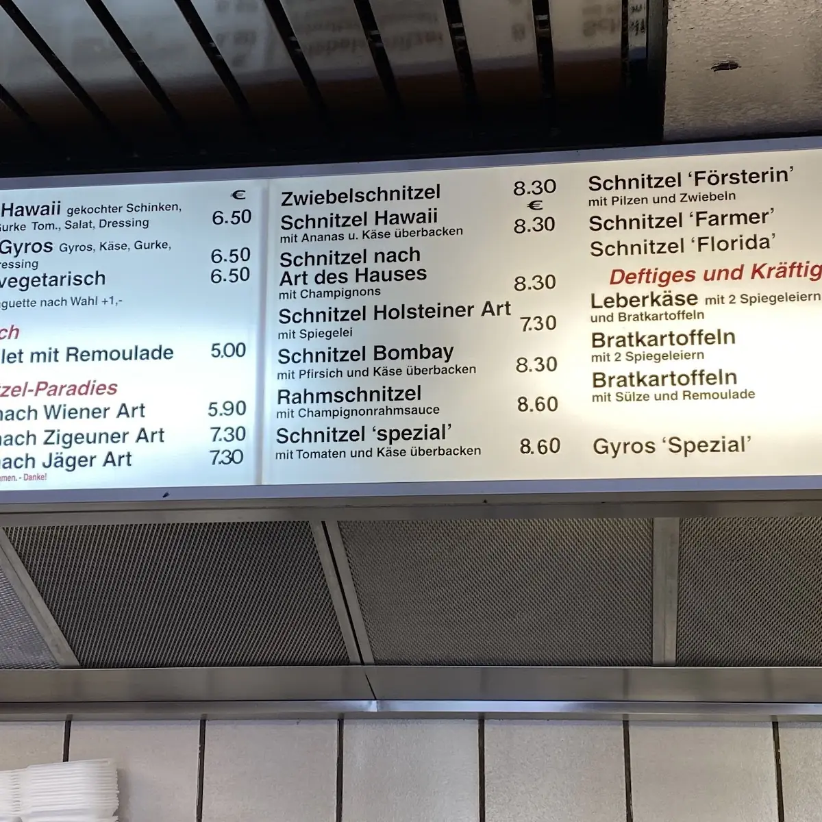 Speisekarte, Paraplü