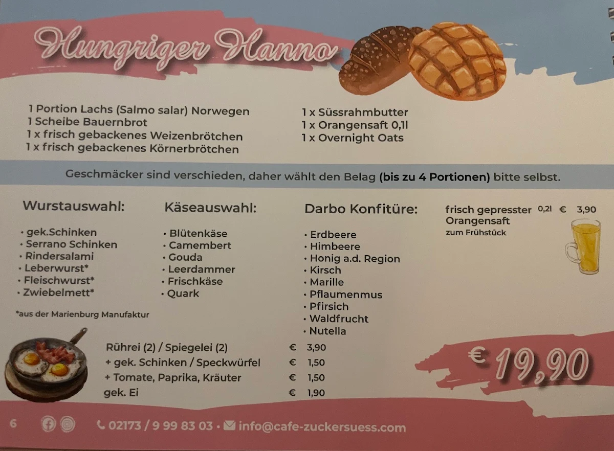 Speisekarte, Cafe Zuckersüss