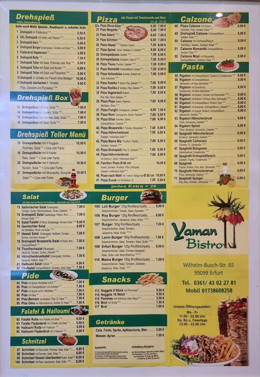 Speisekarte, Yaman Bistro