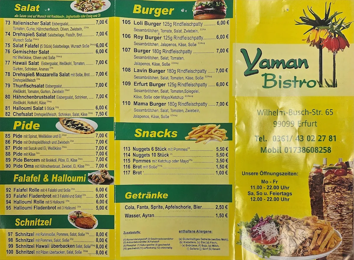 Speisekarte, Yaman Bistro