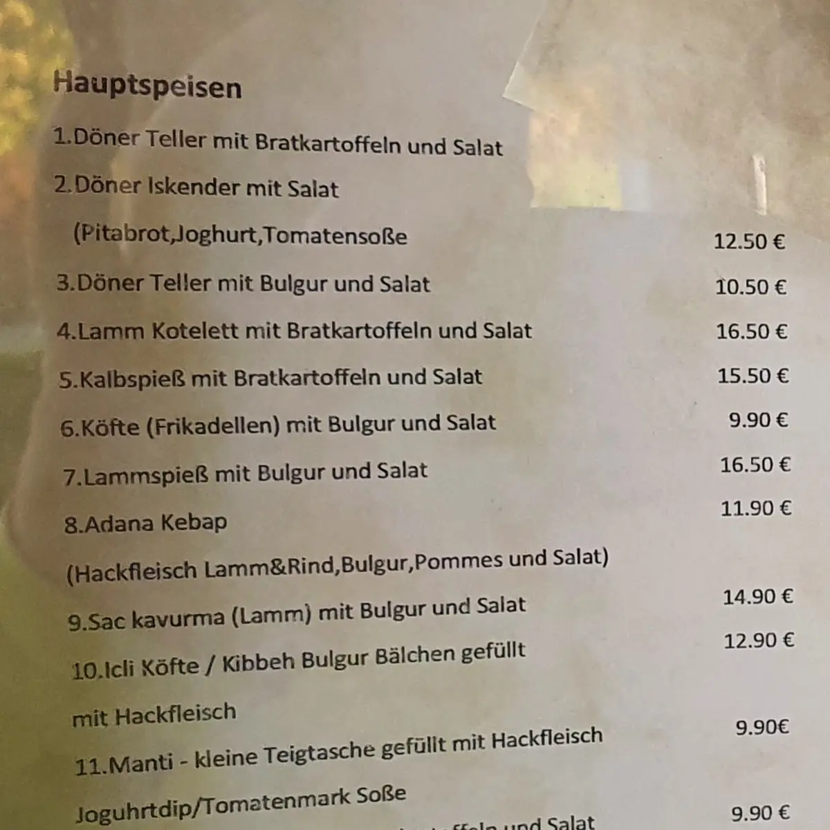 Speisekarte, Gaststätte Albhalle Westerheim