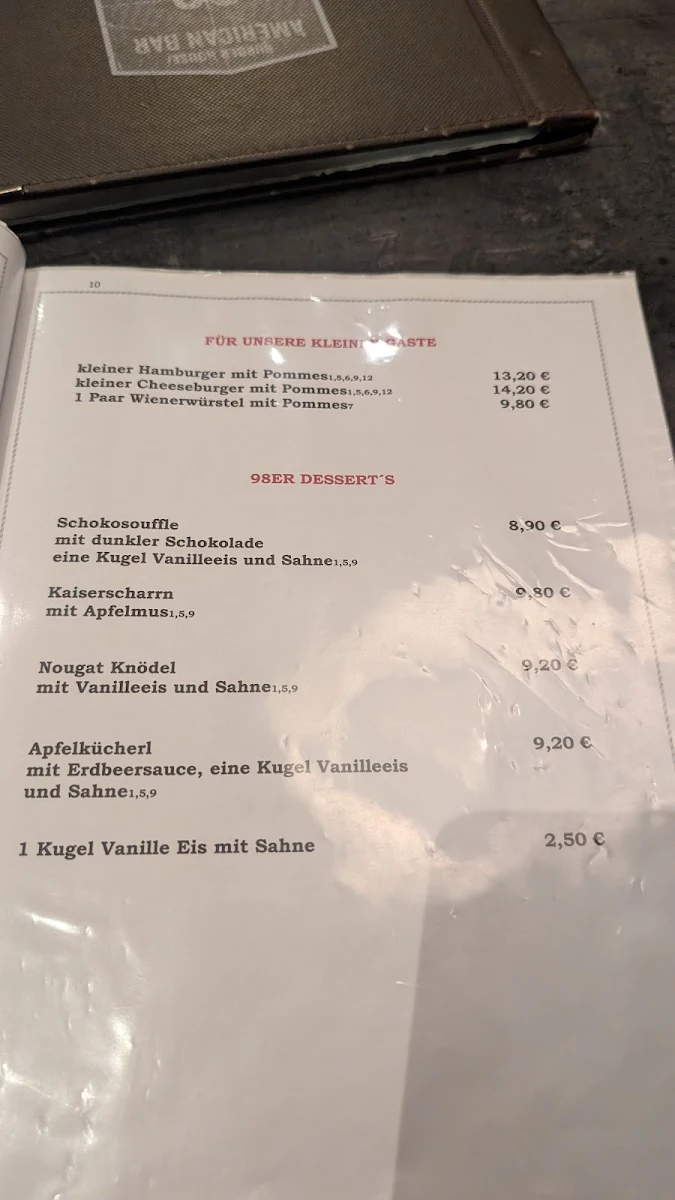 Speisekarte, American Bar Burger 98