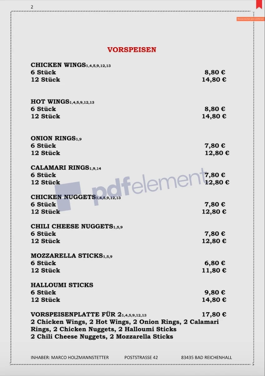 Speisekarte, American Bar Burger 98
