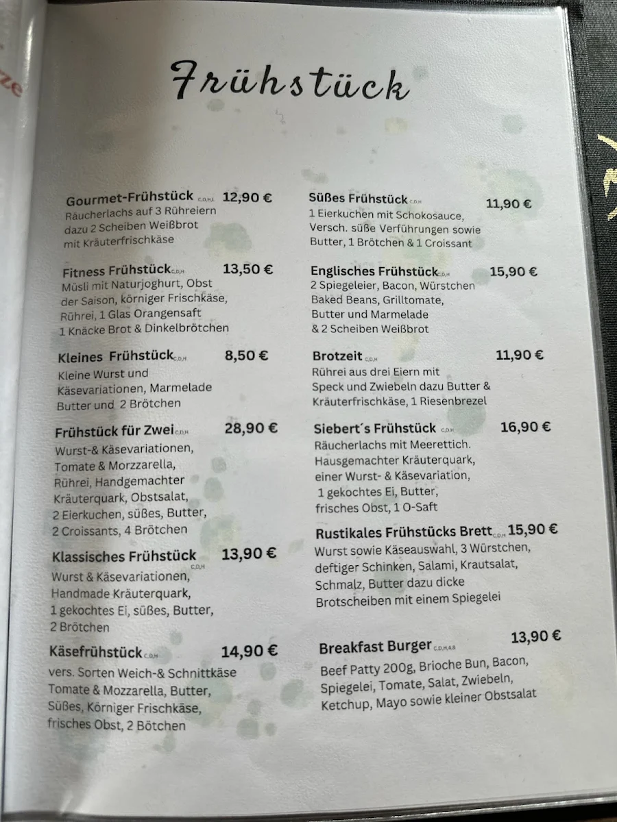 Speisekarte, Siebert's Blankenburg Restaurant & Kaffeehaus