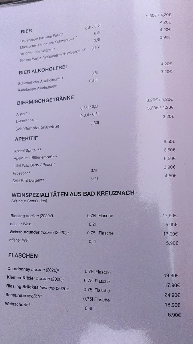 Speisekarte, Siebert's Blankenburg Restaurant & Kaffeehaus