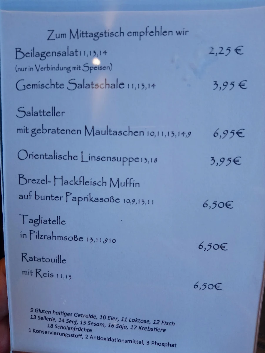 Speisekarte, Konditorei Hummel