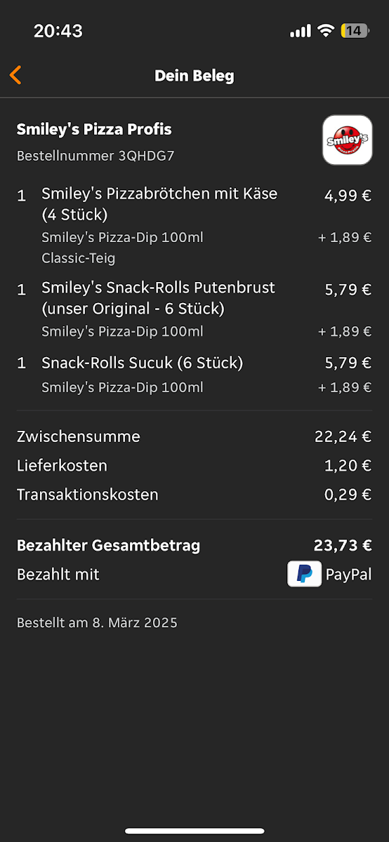 Speisekarte, Smiley's Pizza Profis Norderstedt