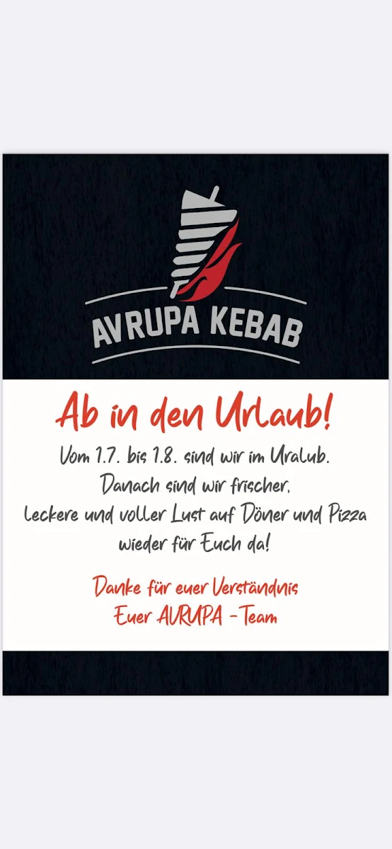 Speisekarte, AVRUPA KEBAB