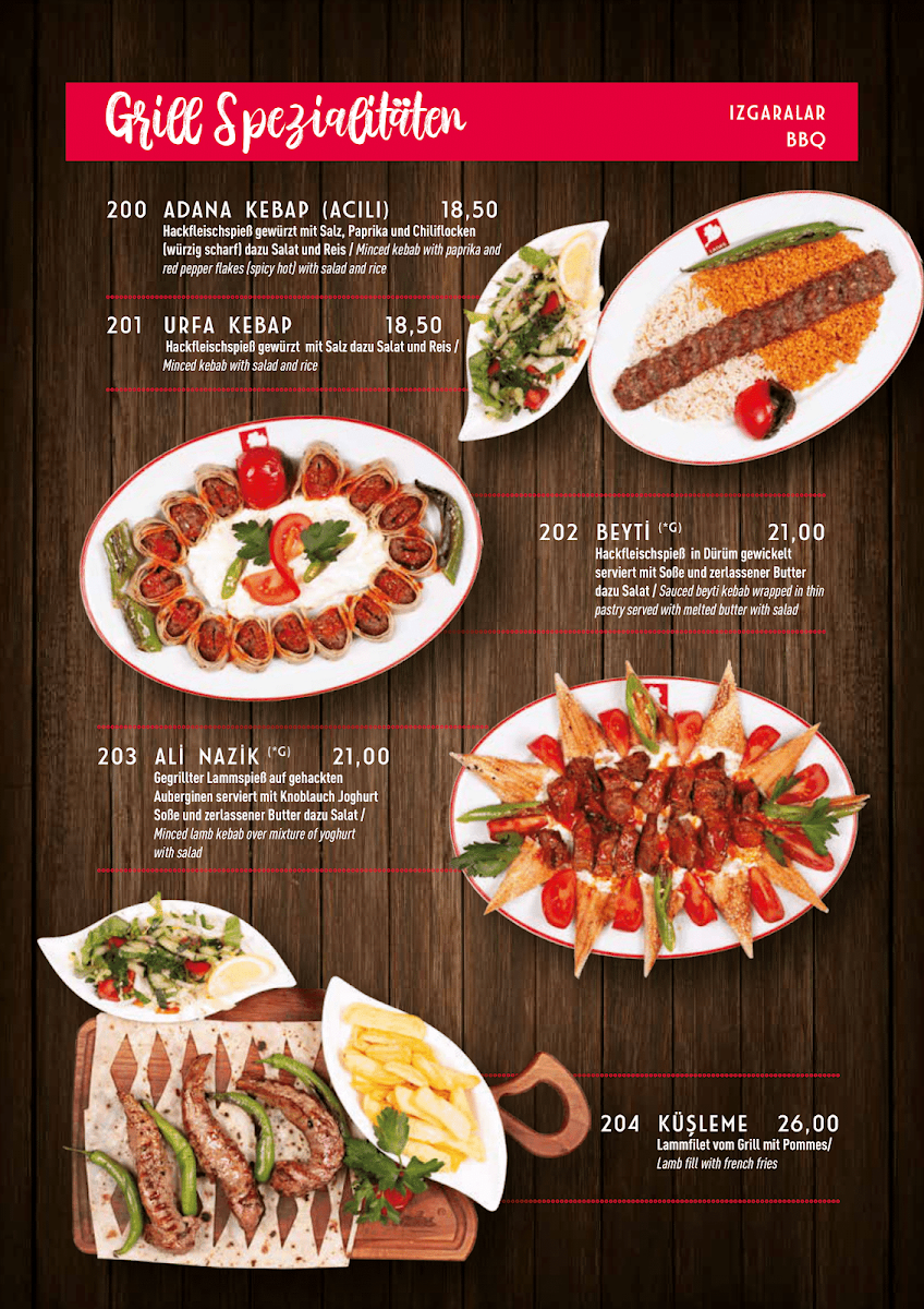 Speisekarte, Lades Holzkohlegrill Restaurant Hamburg
