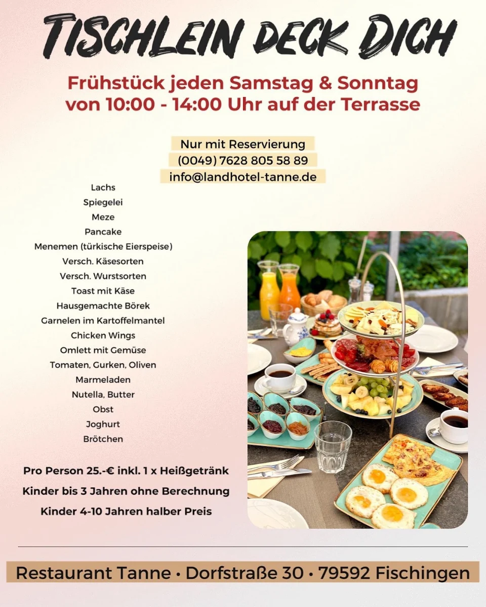 Speisekarte, Landhotel & Restaurant Tanne