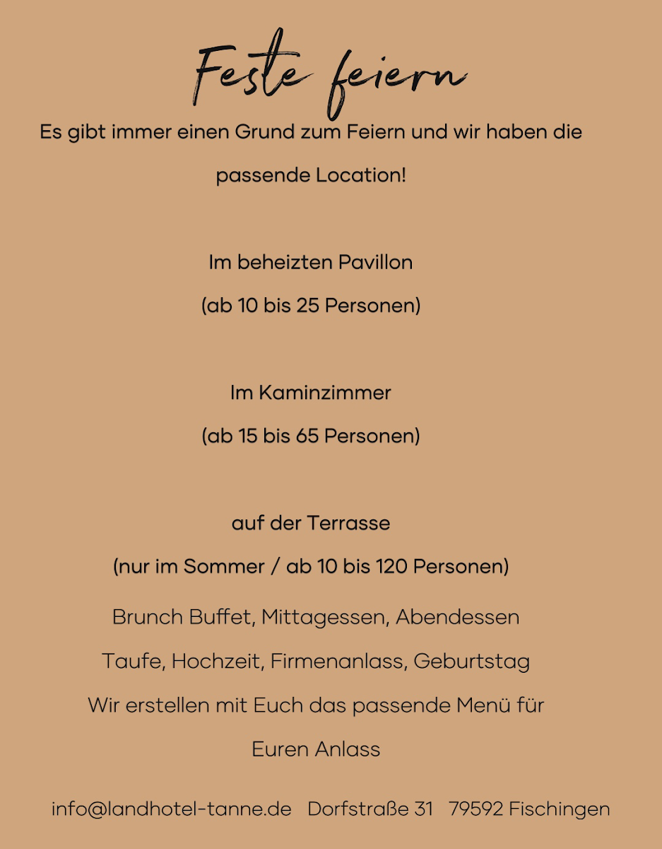 Speisekarte, Landhotel & Restaurant Tanne