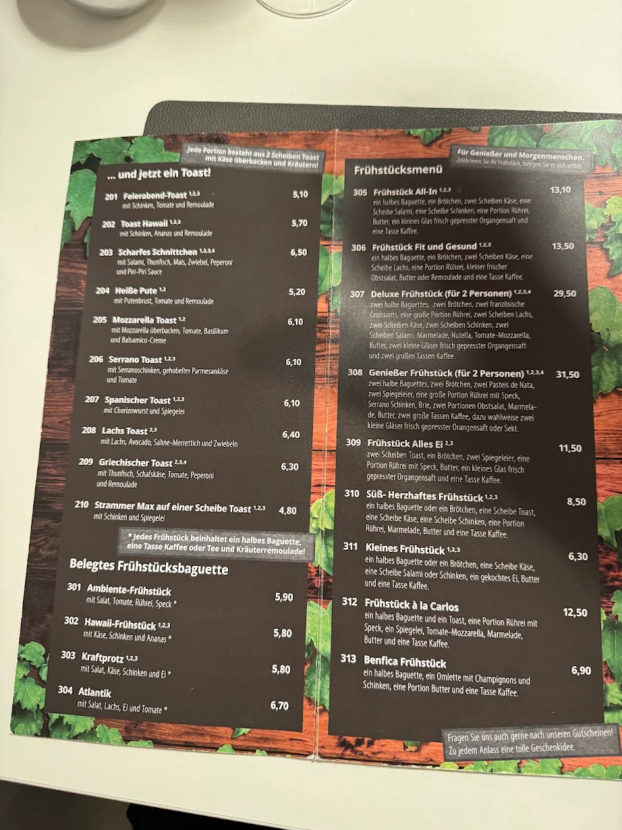 Speisekarte, Café Baguetterie Ambiente