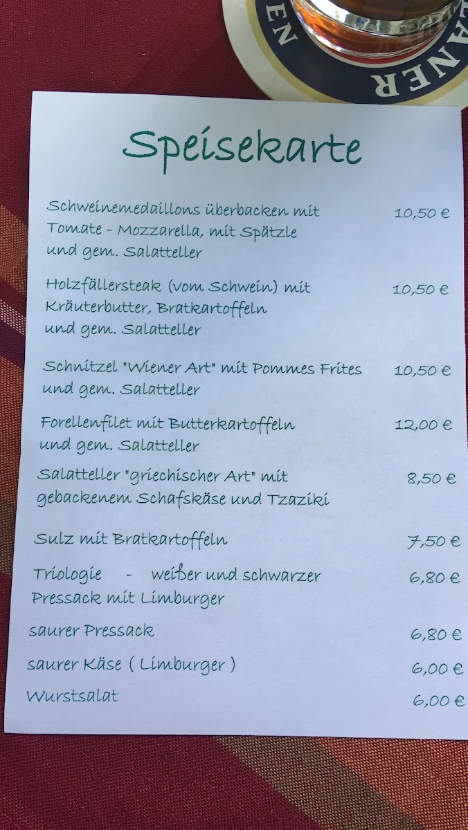 Speisekarte, Gasthaus Thoma Inh. Susanne Thoma