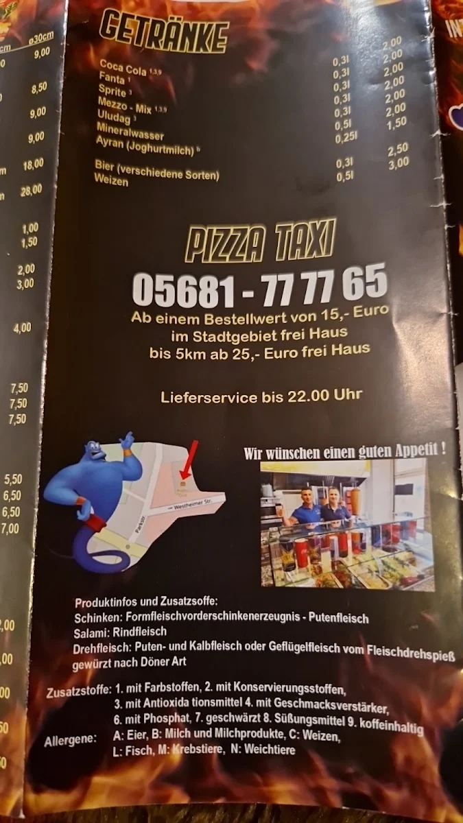 Speisekarte, Aladin Grill Döner Pizzeria