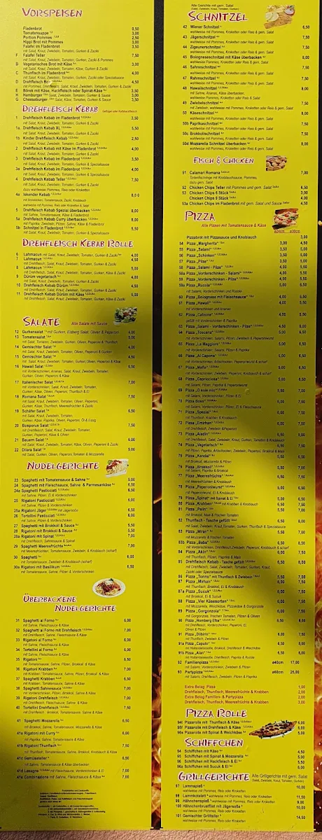 Speisekarte, Aladin Grill Döner Pizzeria
