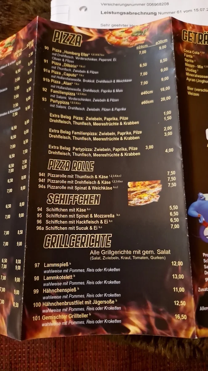 Speisekarte, Aladin Grill Döner Pizzeria