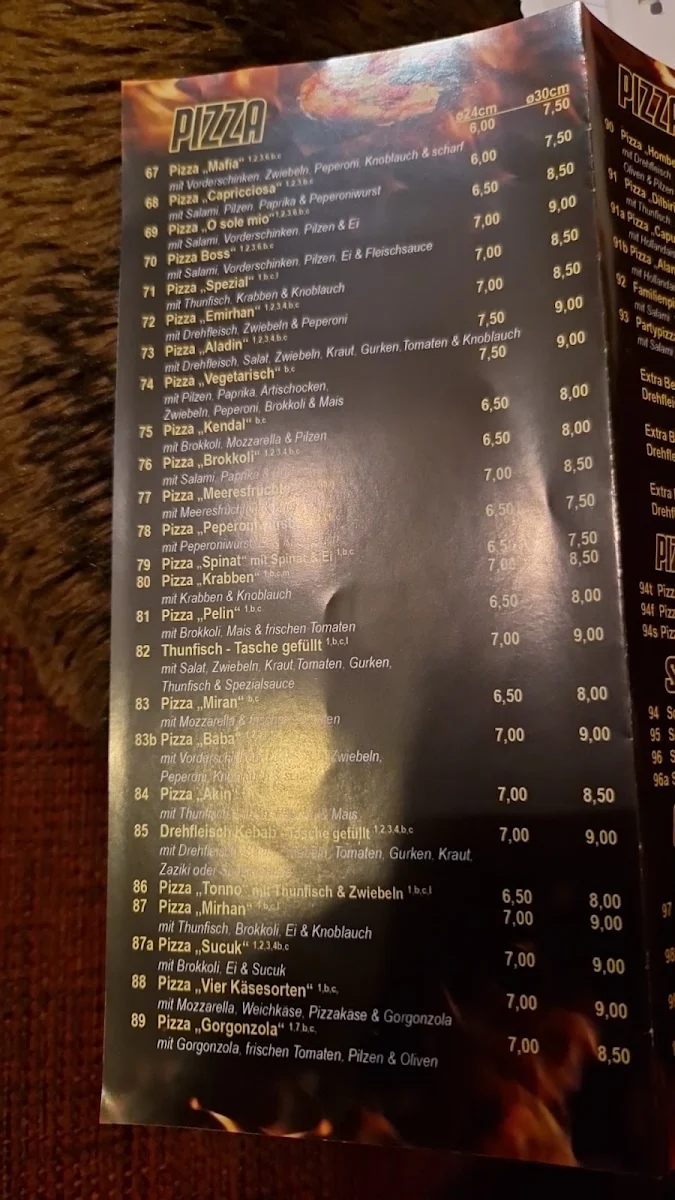 Speisekarte, Aladin Grill Döner Pizzeria