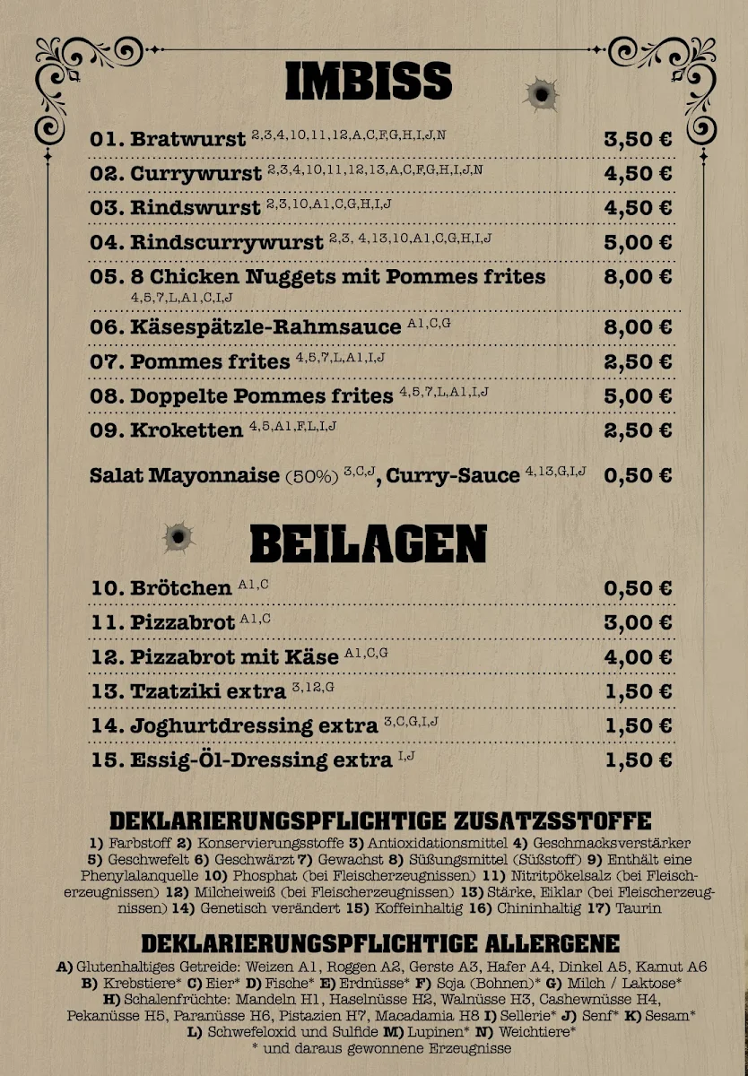 Speisekarte, Mühl-Grill