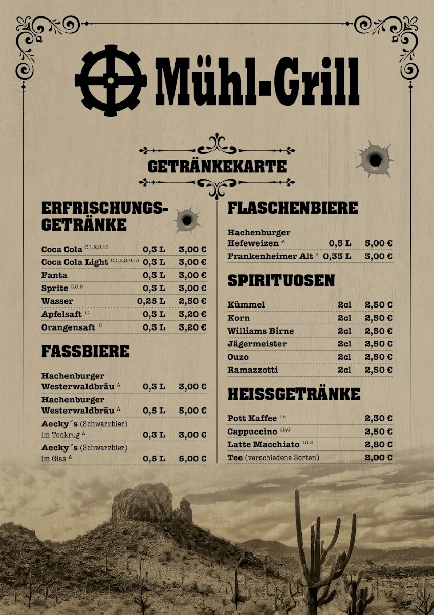 Speisekarte, Mühl-Grill