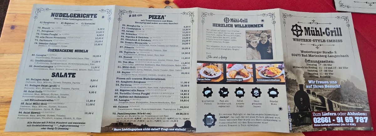 Speisekarte, Mühl-Grill