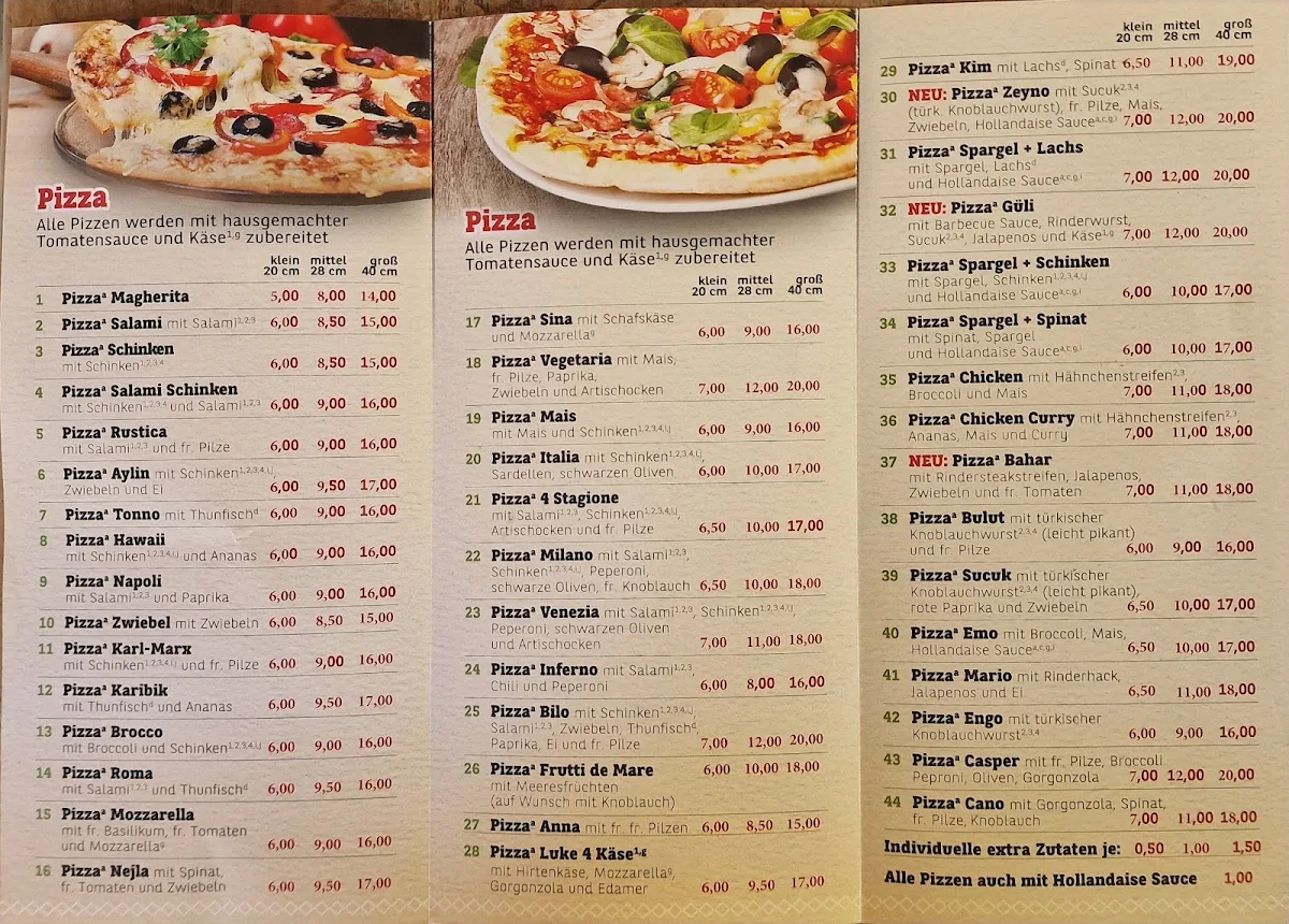 Speisekarte, Little PizzaLand