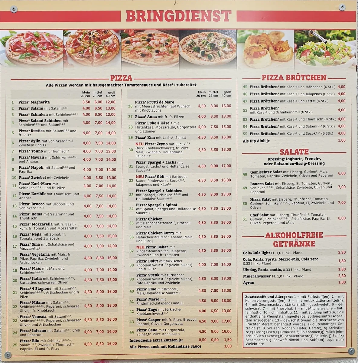Speisekarte, Little PizzaLand