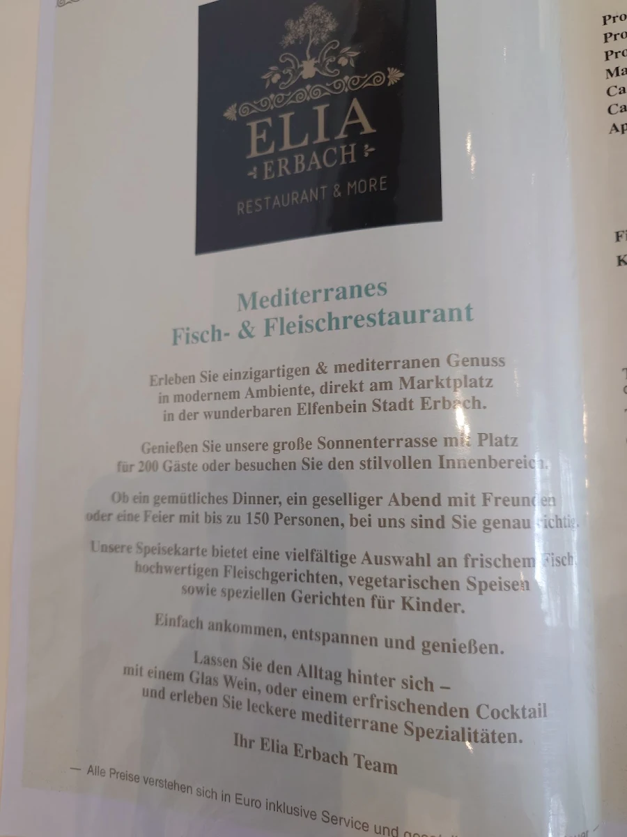 Speisekarte, Elia Erbach Restaurant & More