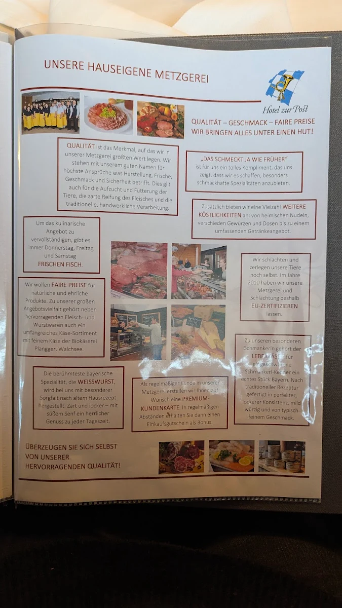 Speisekarte, Biergarten Hotel Zur Post