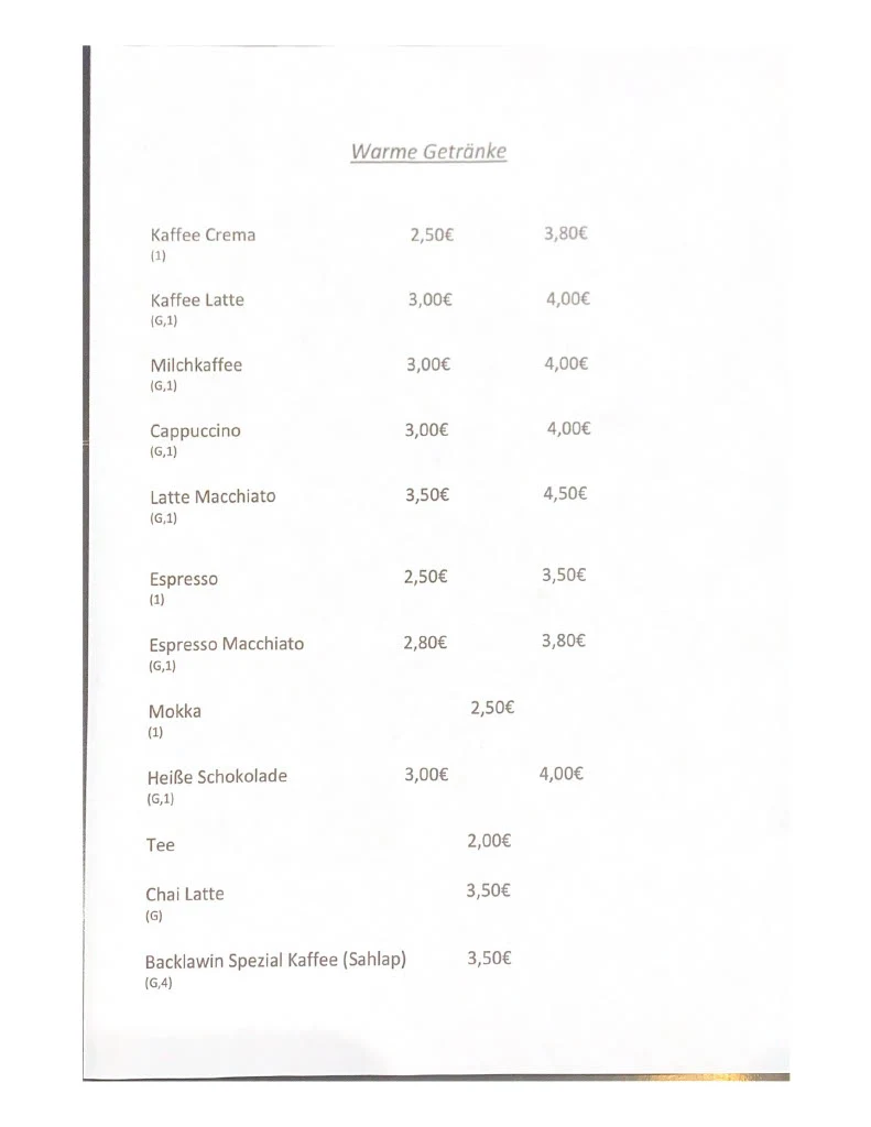 Speisekarte, Backlawin Grand Café - Kiel