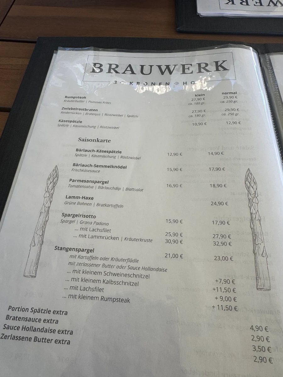 Speisekarte, Brauwerk 3 Kronen Hof