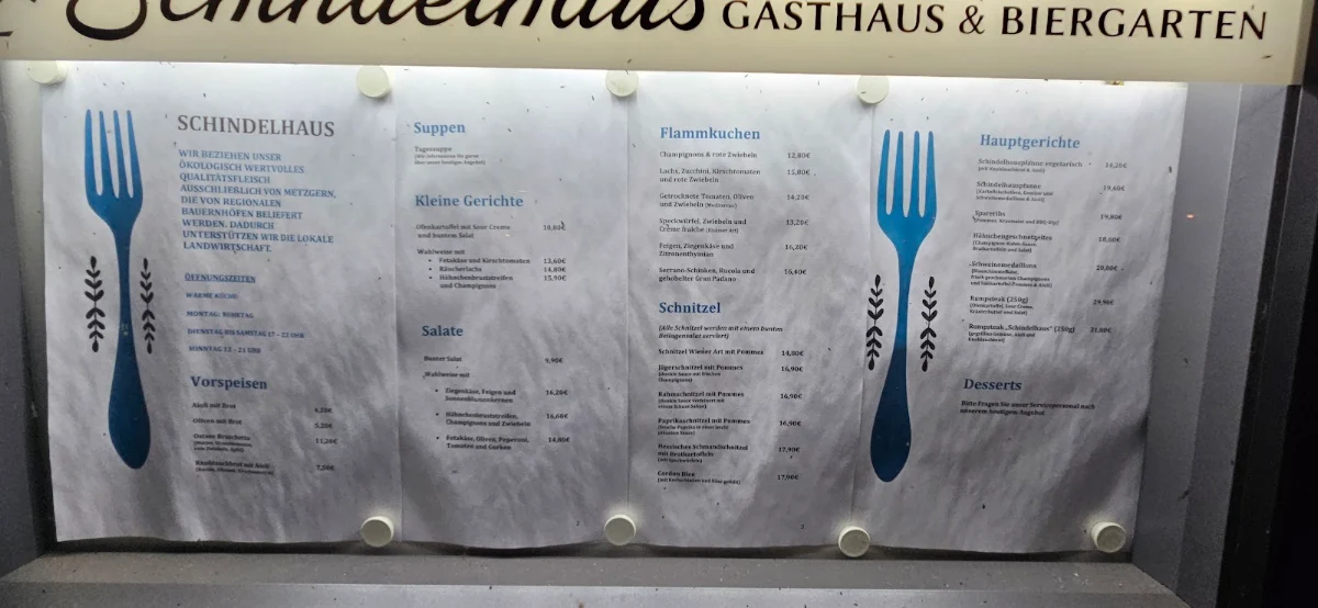 Speisekarte, Schindelhaus Kassel