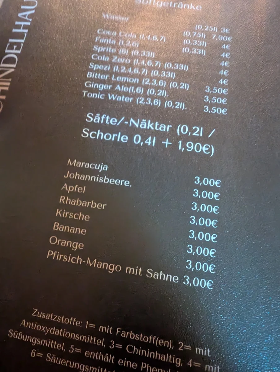 Speisekarte, Schindelhaus Kassel