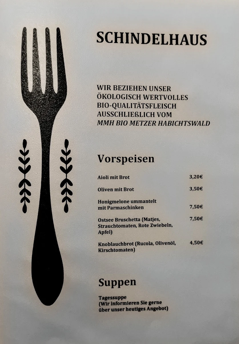 Speisekarte, Schindelhaus Kassel