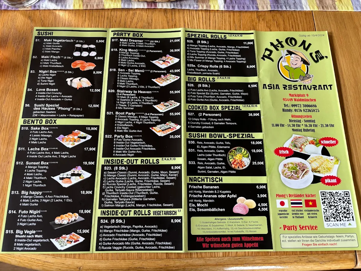 Speisekarte, Phong Asia Restaurant